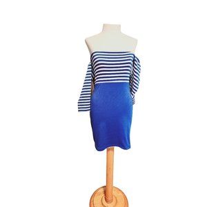 Sabora Bodycon midi dress size Medium color block striped blue white